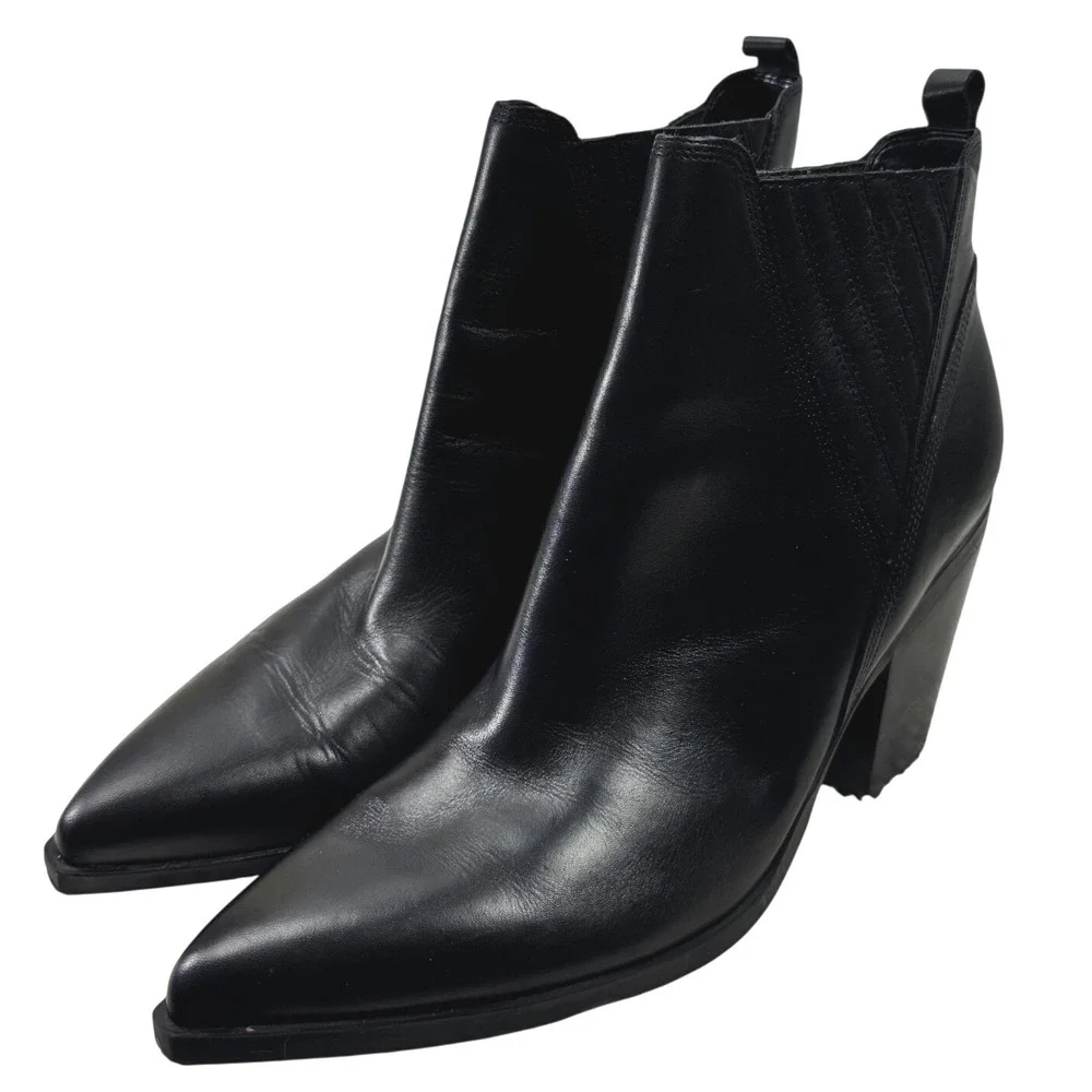 Marc Fisher LTD Gadri Ankle Boot Women 12 Black Leather Pointed Toe Block Heel - Picture 3 of 16